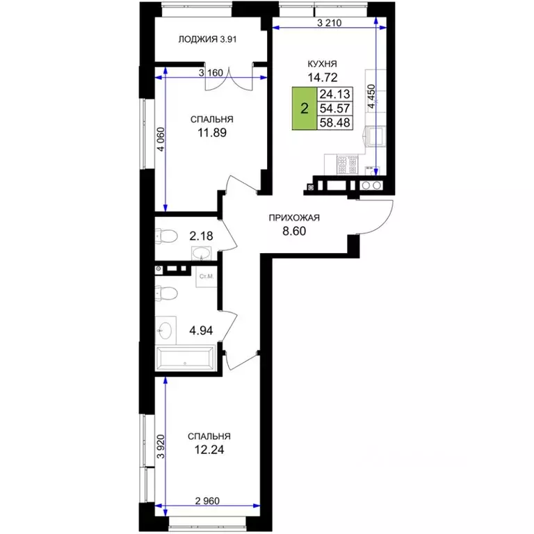 2-к кв. Калининградская область, Гурьевск Включи жилой комплекс (56.53 ... - Фото 1