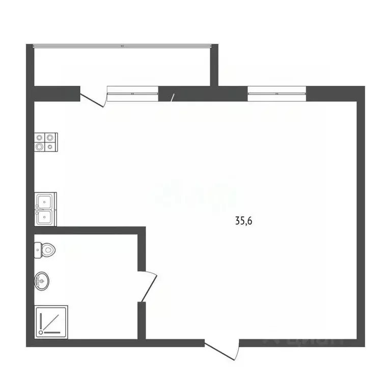 Студия Севастополь ул. Парковая, 7 (35.6 м) - Фото 1