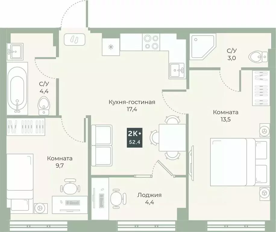 2-к кв. Курганская область, Курган Заозерный жилрайон, 6А мкр, ул. ... - Фото 1