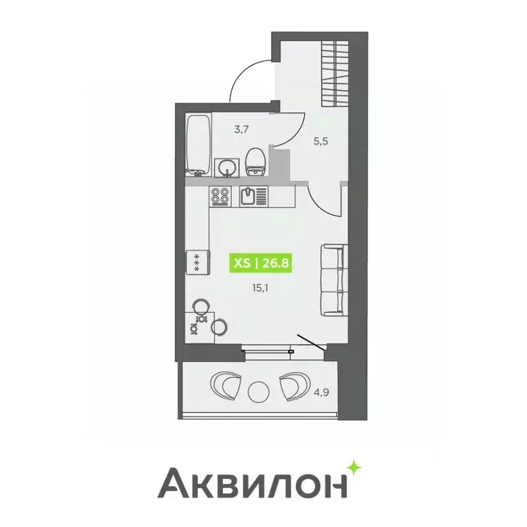 Студия Санкт-Петербург бул. Головнина, 4 (26.8 м) - Фото 0