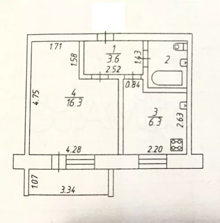 1-к. квартира, 29,6 м, 2/5 эт. - Фото 0