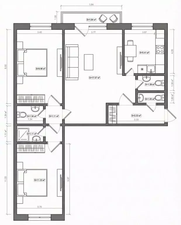 3-комнатная квартира: Уфа, улица Рихарда Зорге, 21 (54 м) - Фото 1