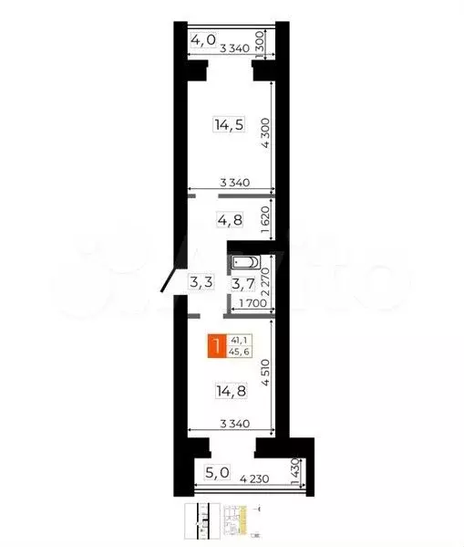 1-к. квартира, 46 м, 5/9 эт. - Фото 0