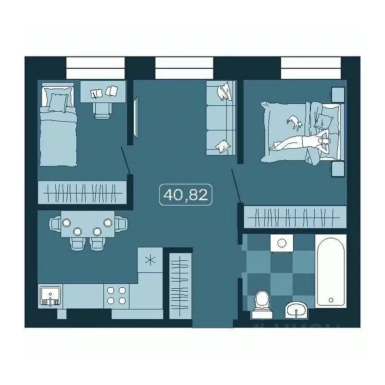 2-к кв. Приморский край, Владивосток ул. Борисенко, 100Кс1 (40.82 м) - Фото 1