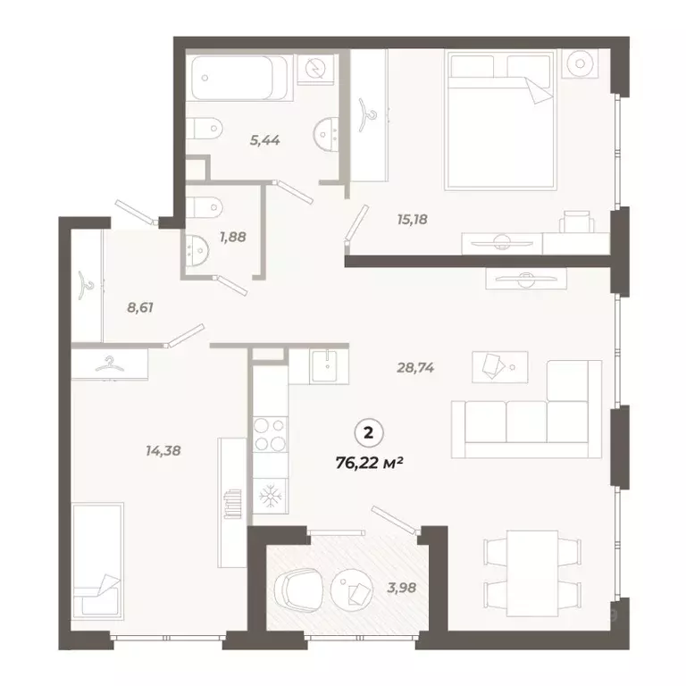 2-к кв. Санкт-Петербург ул. Коли Томчака, 21Д (76.22 м) - Фото 1