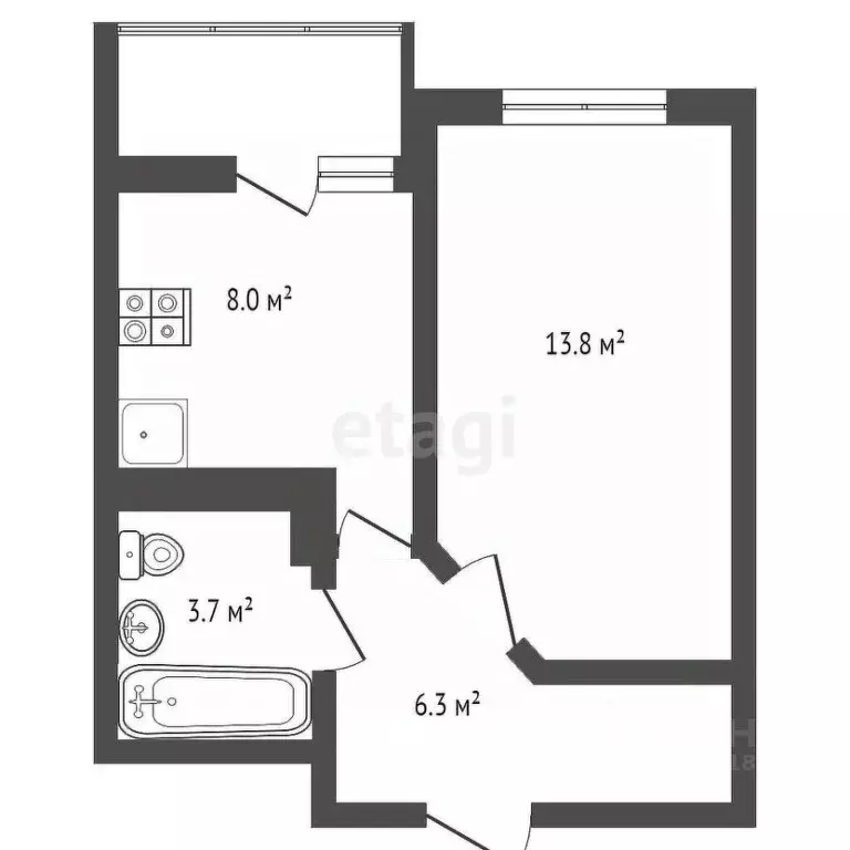 1-к кв. Ростовская область, Ростов-на-Дону ул. Берберовская, 2/101с2 ... - Фото 2