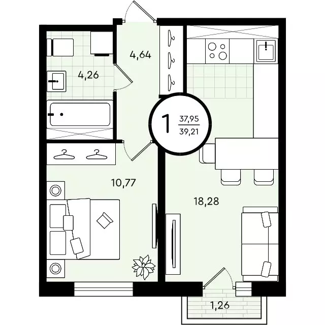 1-комнатная квартира: Тюмень, улица Александра Звягина (39.21 м) - Фото 0