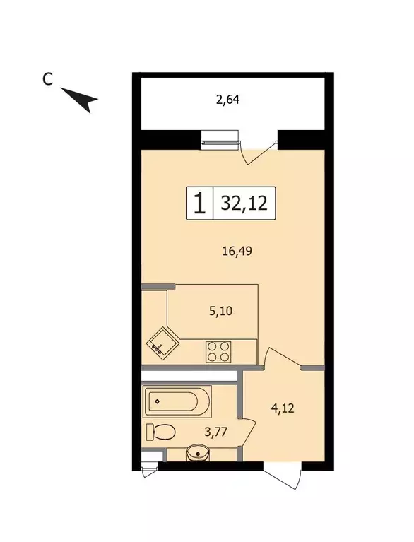 Продаётся 1-к квартира, 29.4 м - Фото 1