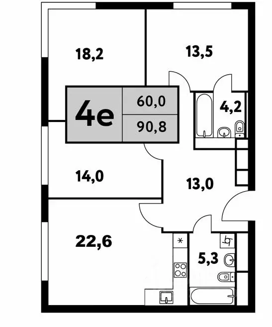 4-к кв. Москва Фестивальная ул., 15К4 (91.0 м) - Фото 0