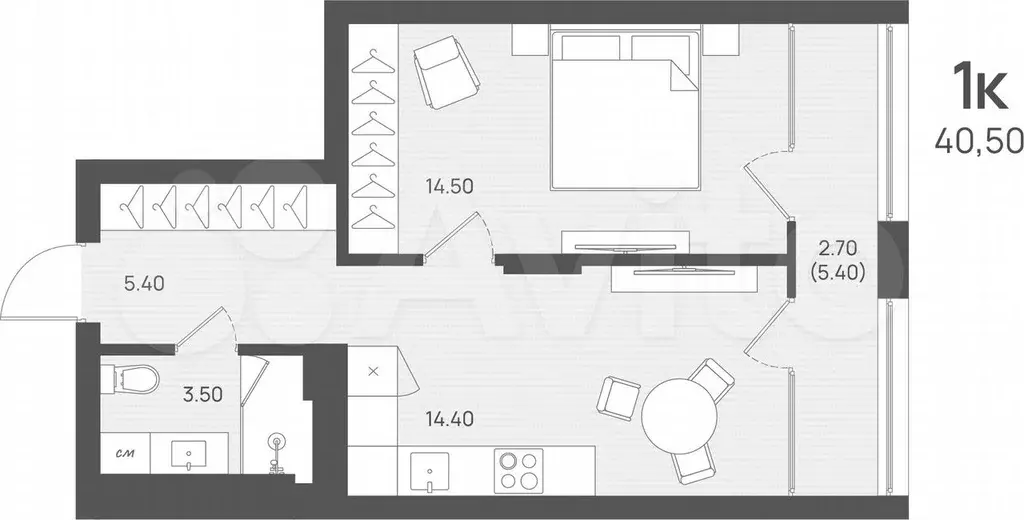 1-к. квартира, 40,5 м, 2/4 эт. - Фото 1