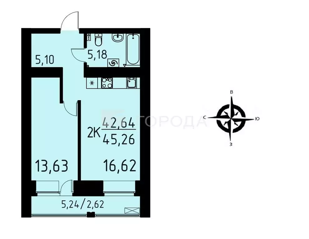 2-комнатная квартира: Томск, улица Вершинина, 58к2 (45.26 м) - Фото 1