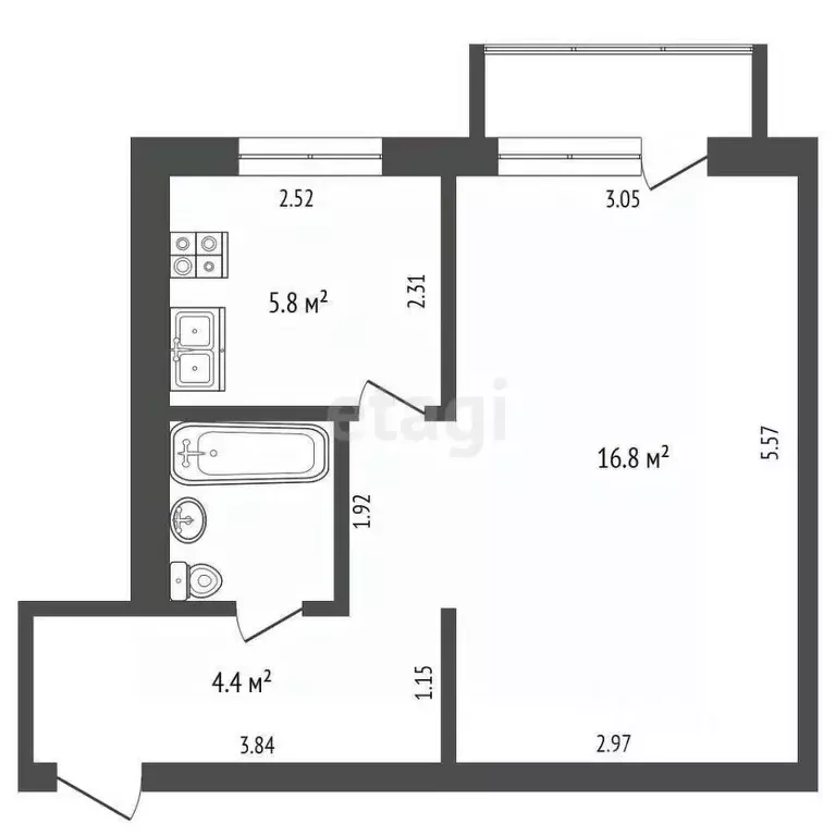 1-к кв. Вологодская область, Череповец ул. Ленина, 159 (31.9 м) - Фото 1