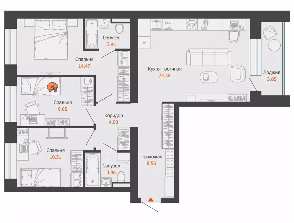 3-комнатная квартира: Ульяновск, жилой комплекс Город Новаторов, 5 (80 ... - Фото 1