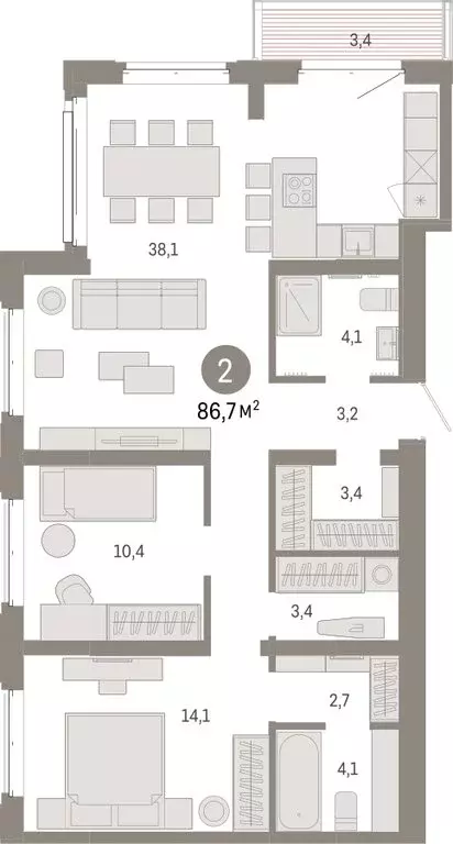 2-комнатная квартира: Тюмень, жилой комплекс На Минской (86.74 м) - Фото 1