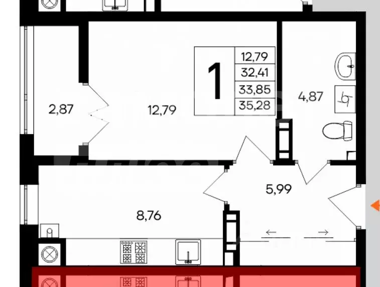 1-к кв. Крым, Евпатория просп. Победы (35.28 м) - Фото 2