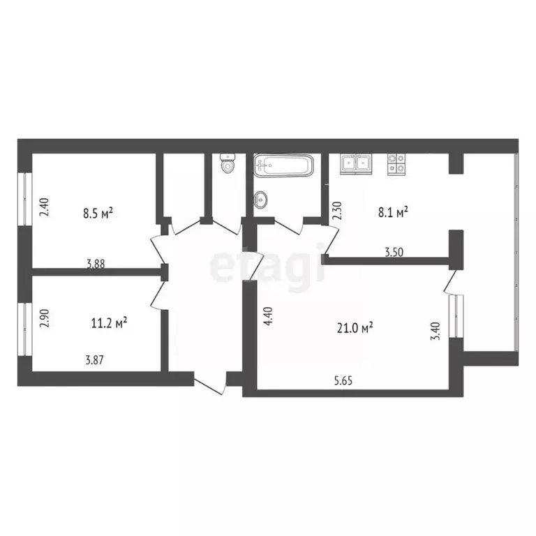 3-к кв. Воронежская область, Борисоглебск Матросовская ул., 156 (65.2 ... - Фото 2
