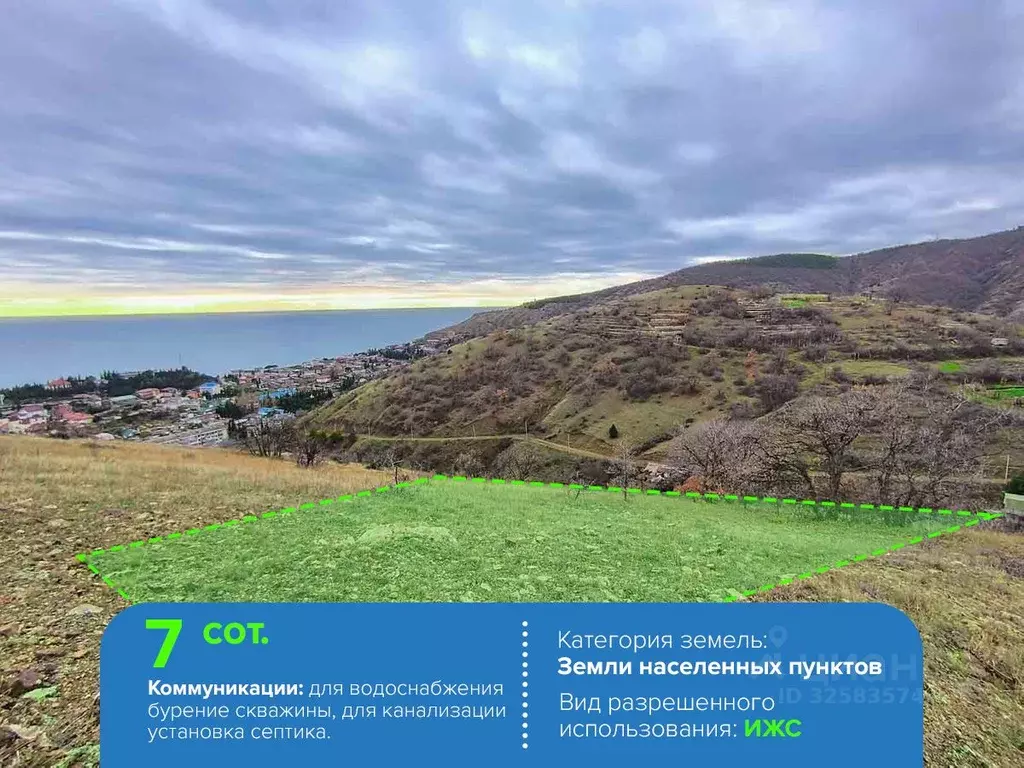 Участок в Крым, Алушта муниципальный округ, с. Рыбачье ул. Дачная (7.0 ... - Фото 1