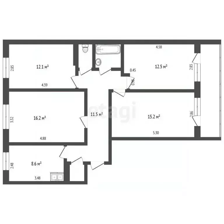 4-к кв. Татарстан, Набережные Челны 27-й комплекс, 12 (88.5 м) - Фото 2