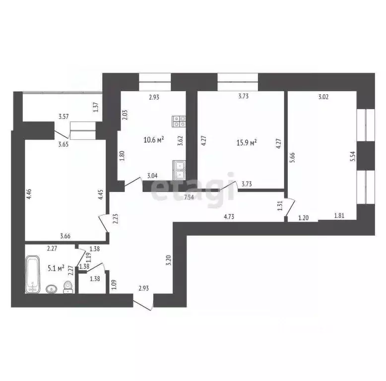 3-к кв. Тамбовская область, Тамбов Селезневская ул., 2Бк4 (87.9 м) - Фото 1