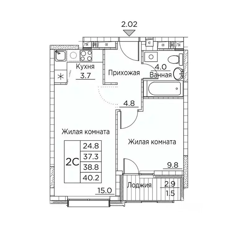 2-к кв. Приморский край, Владивосток ул. Расула Гамзатова, 7к2 (40.2 ... - Фото 1