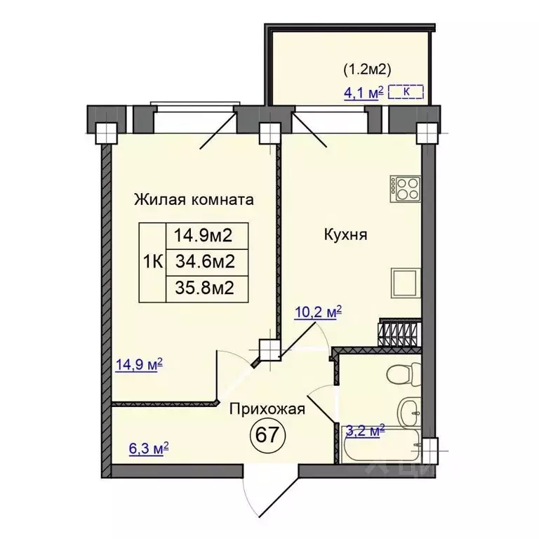 1-к кв. Псковская область, Псковский район, Завеличенская волость, д. ... - Фото 1