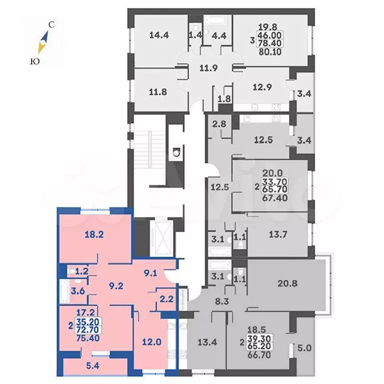 2-к. квартира, 75,4м, 4/7эт. - Фото 0