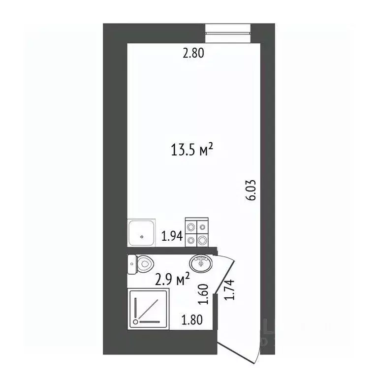 Студия Краснодарский край, Анапа пер. Северный, 1 (16.0 м) - Фото 2
