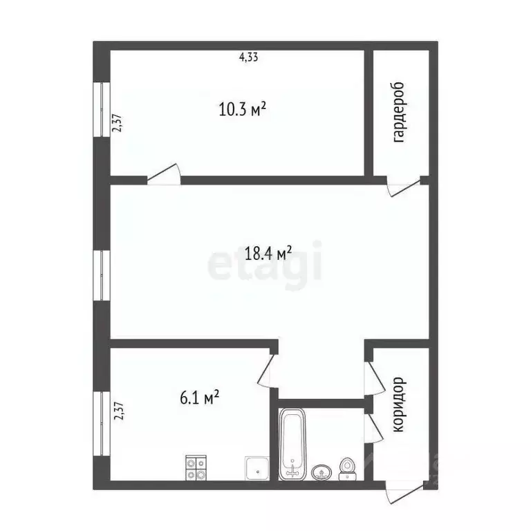 2-к кв. Калужская область, Калуга Телевизионная ул., 11 (43.3 м) - Фото 2