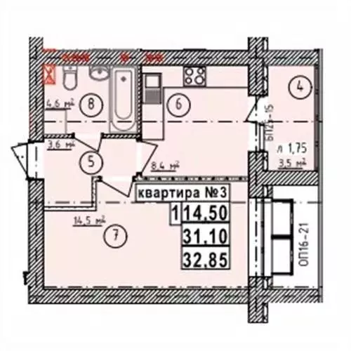 1-к кв. Липецкая область, Усмань Северо-Восточный мкр,  (32.85 м) - Фото 1