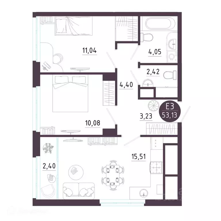 2-к кв. Рязанская область, Рязань Московское ш. (53.13 м) - Фото 1
