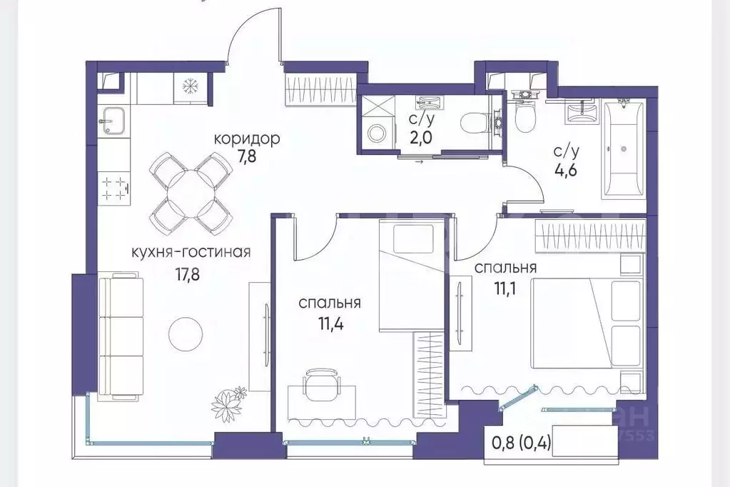 2-к кв. Москва ул. Нижние Мневники, 12 (59.0 м) - Фото 2