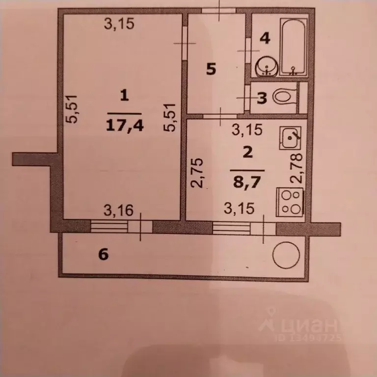 1-к кв. Белгородская область, Белгород ул. Есенина, 44 (34.0 м) - Фото 1