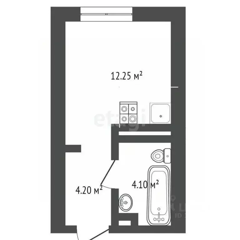 Студия Тюменская область, Тюмень ул. Ю.-Р.Г. Эрвье, 38 (28.07 м) - Фото 1