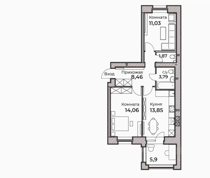 2-к кв. Ярославская область, Ярославль ул. Штрауса, 48 (56.01 м) - Фото 2