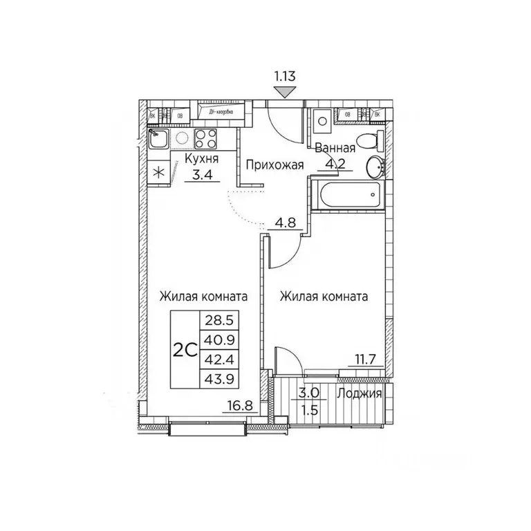 2-к кв. Приморский край, Владивосток ул. Расула Гамзатова, 7к2 (43.9 ... - Фото 1