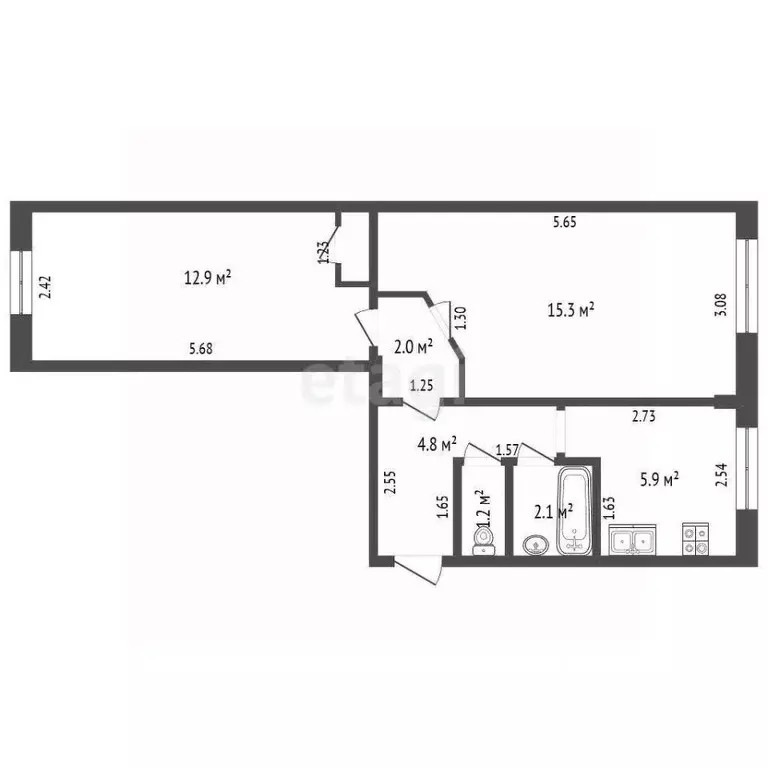 2-к кв. Архангельская область, Котлас ул. Кедрова, 6 (44.8 м) - Фото 2