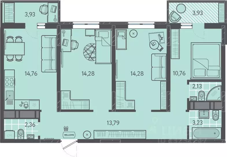 3-к кв. Краснодарский край, Краснодар ул. Им. Александра Гикало, 11к1 ... - Фото 1