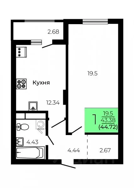 1-к кв. Воронежская область, Воронеж Оникс жилой комплекс (44.72 м) - Фото 0
