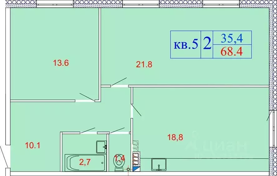 2-к кв. Ленинградская область, Гатчина пер. Банный, 5 (68.0 м) - Фото 0