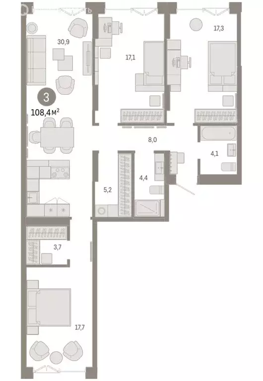 3-комнатная квартира: Екатеринбург, улица Гастелло, 19А (108.36 м) - Фото 1