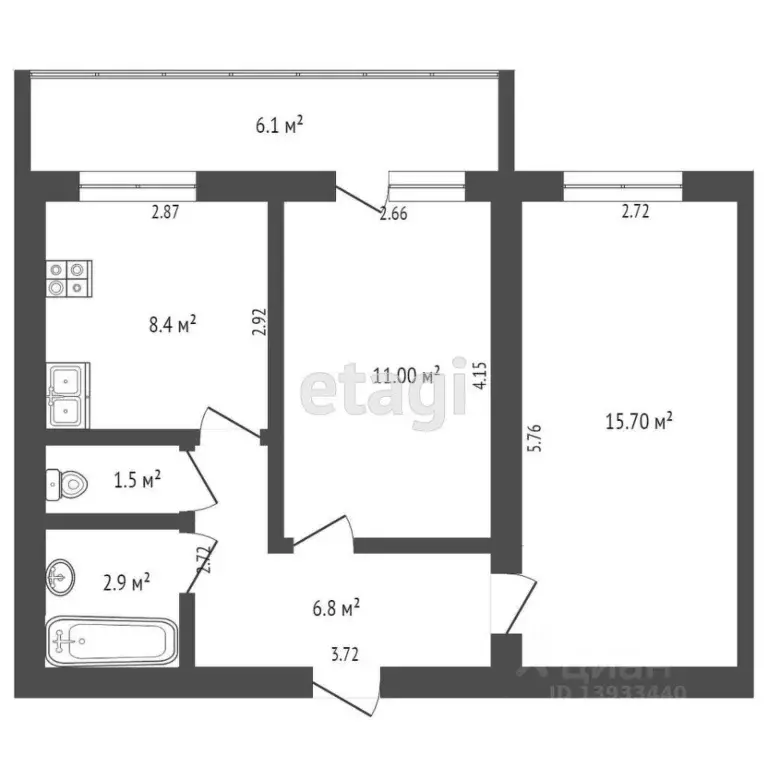 2-к кв. Тюменская область, Тюмень ул. Судостроителей, 71 (57.8 м) - Фото 2
