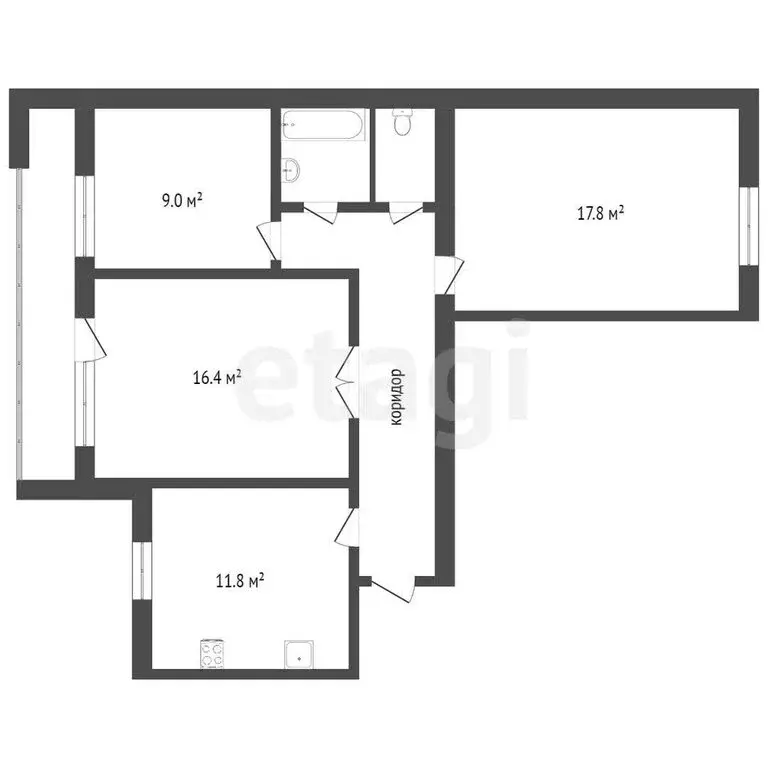 3-комнатная квартира: Воронеж, улица Богдана Хмельницкого, 66 (63 м) - Фото 1