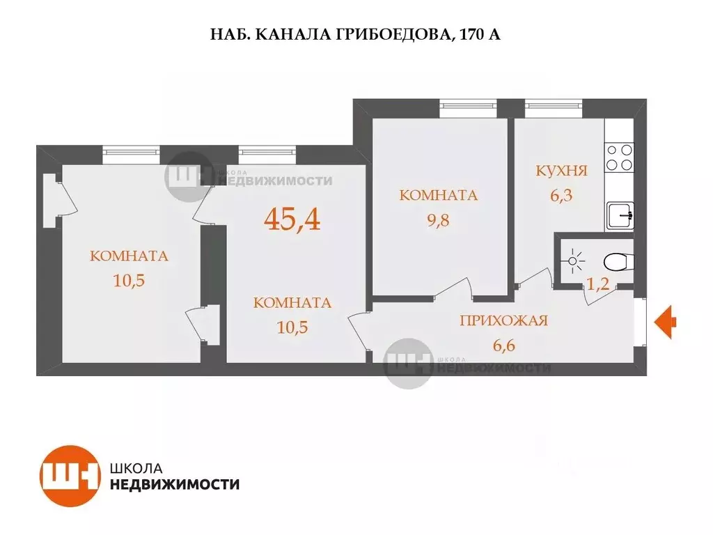 3-к кв. Санкт-Петербург наб. Канала Грибоедова, 170 (45.4 м) - Фото 1