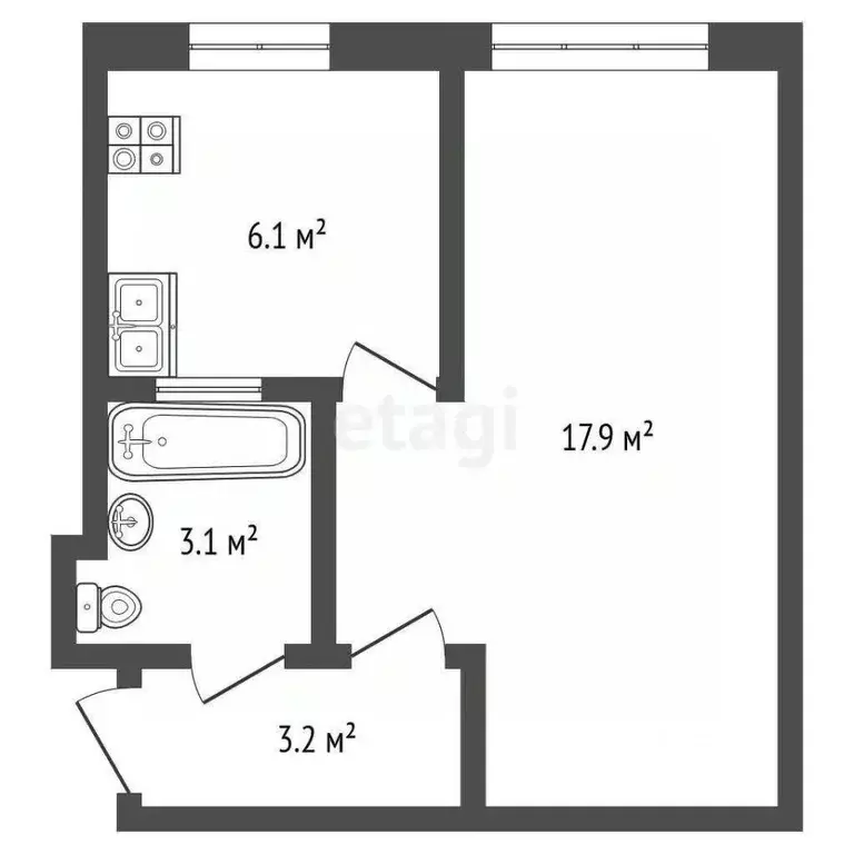 1-к кв. Архангельская область, Архангельск ул. Выучейского, 55к1 (30.3 ... - Фото 2