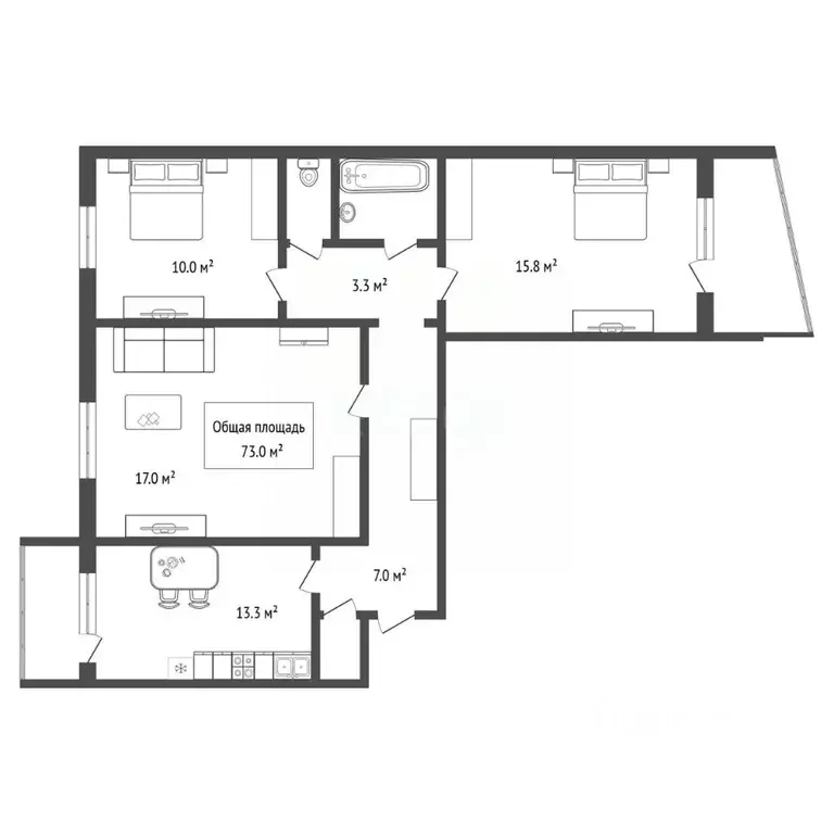 3-к кв. Новосибирская область, Новосибирск ул. Плахотного, 53/1 (73.0 ... - Фото 2