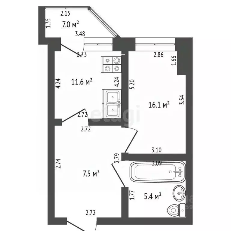 1-к кв. Тамбовская область, Тамбов Селезневская ул., 2Бк1 (40.4 м) - Фото 2