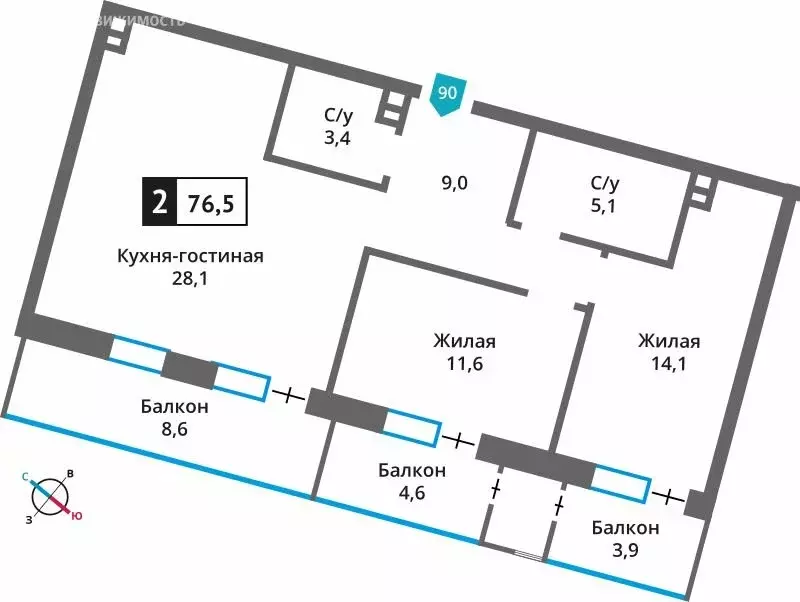2-комнатная квартира: Московская область, городской округ Красногорск, ... - Фото 2