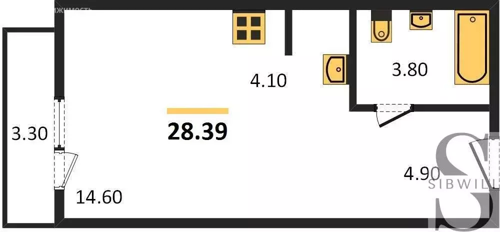 Квартира-студия: Новосибирск, улица Коминтерна, 130 (28.39 м) - Фото 0