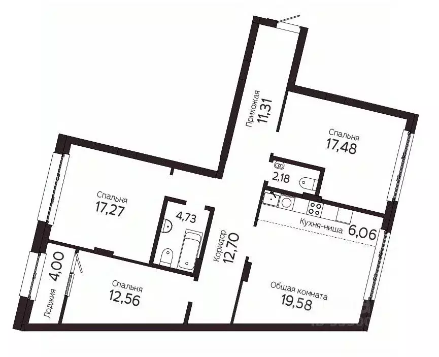 4-к кв. Томская область, Томск Комсомольский просп., 48Б (107.87 м) - Фото 1
