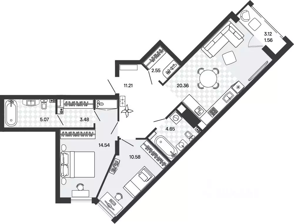2-к кв. Калининградская область, Гурьевский муниципальный округ, пос. ... - Фото 1